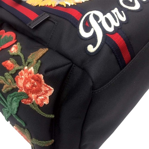 Gucci Tiger Backpack Travel Bag Push Lock Techno Canvas Black - Picture 7 of 9